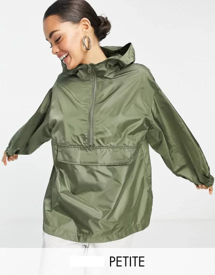 Petite overhead rain jacket in khaki