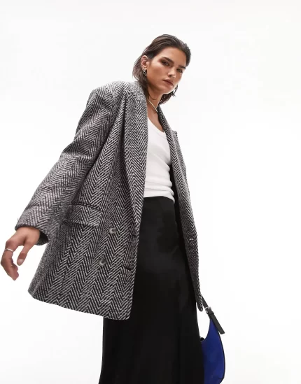 Topshop textured blazer coat in monochrome