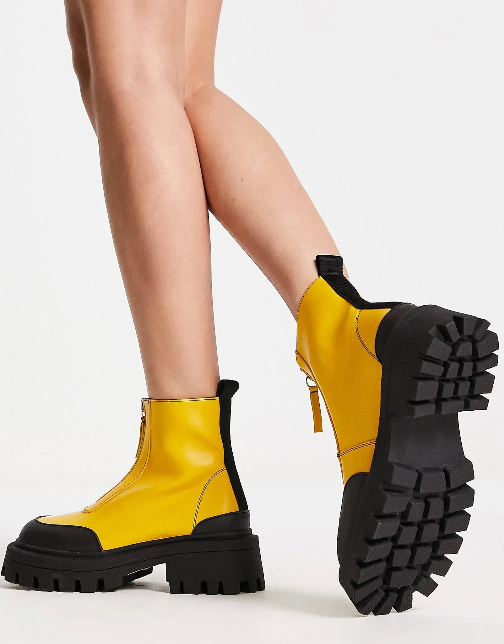 Autumn square toe front zip boots in yellow - Bodyshape Clothing