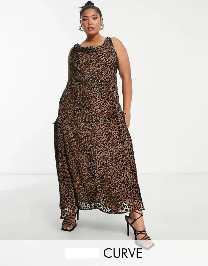 Curve devore midi slip dress in animal print