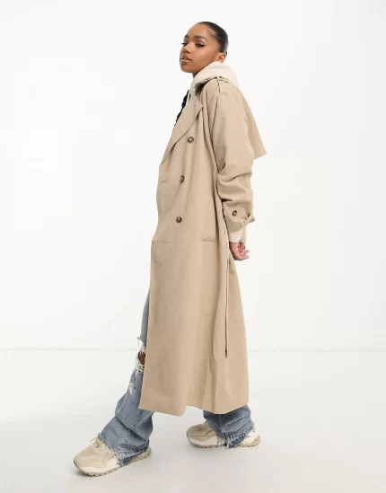 Vero Moda longline belted trench coat in stone