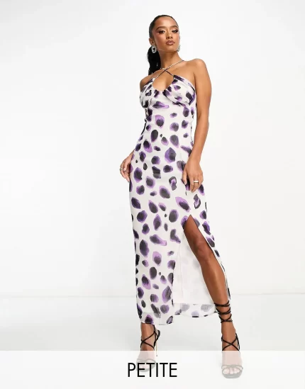 Vila petite cami maxi dress in blurred purple spot print