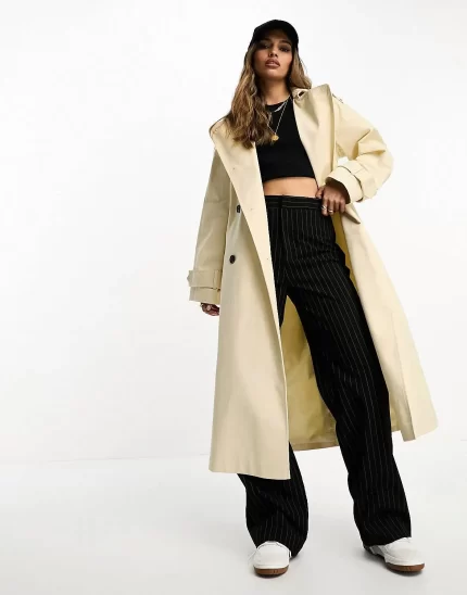 longline trench coat in ecru