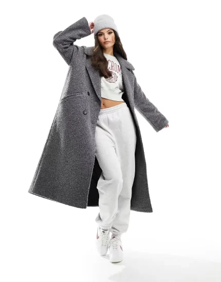 oversized chuck on coat in charcoal boucle