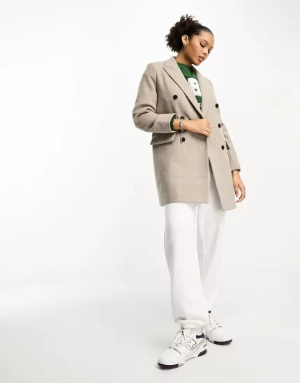 Stradivarius tailored double breasted coat in taupe