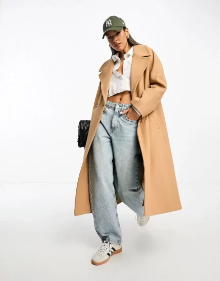 River Island oversized slouch trench coat in beige