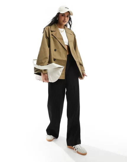 short trench coat in stone