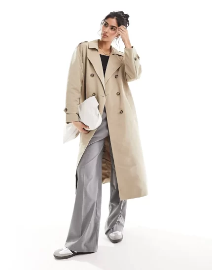 Vero Moda longline belted trench coat in laurel oak