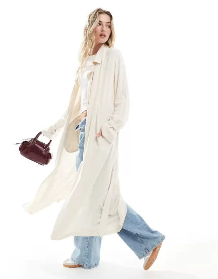 Stradivarius linen look trench coat in natural